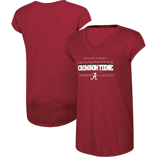 Women's Russell Heathered Crimson Alabama Crimson Tide Wordmark V-Neck T-Shirt