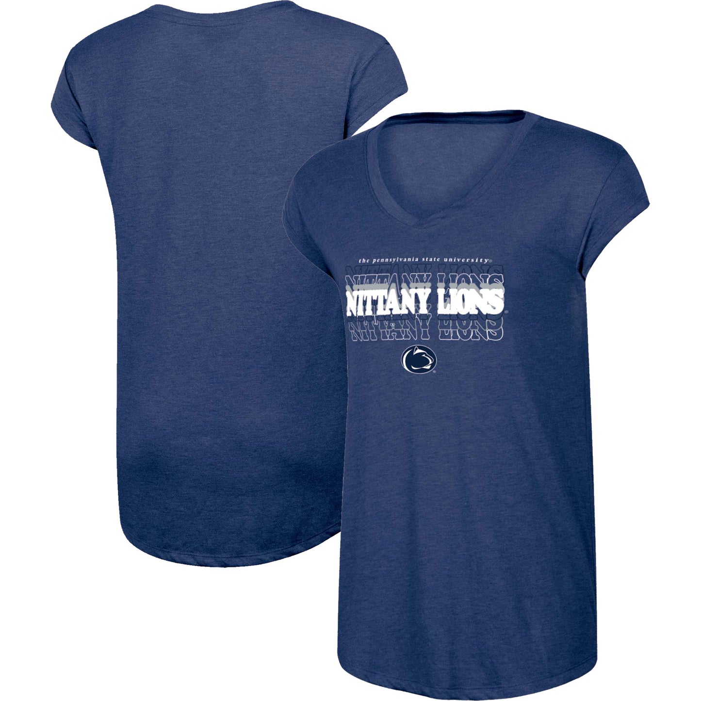 Women's Russell Heather Navy Penn State Nittany Lions Wordmark V-Neck T-Shirt