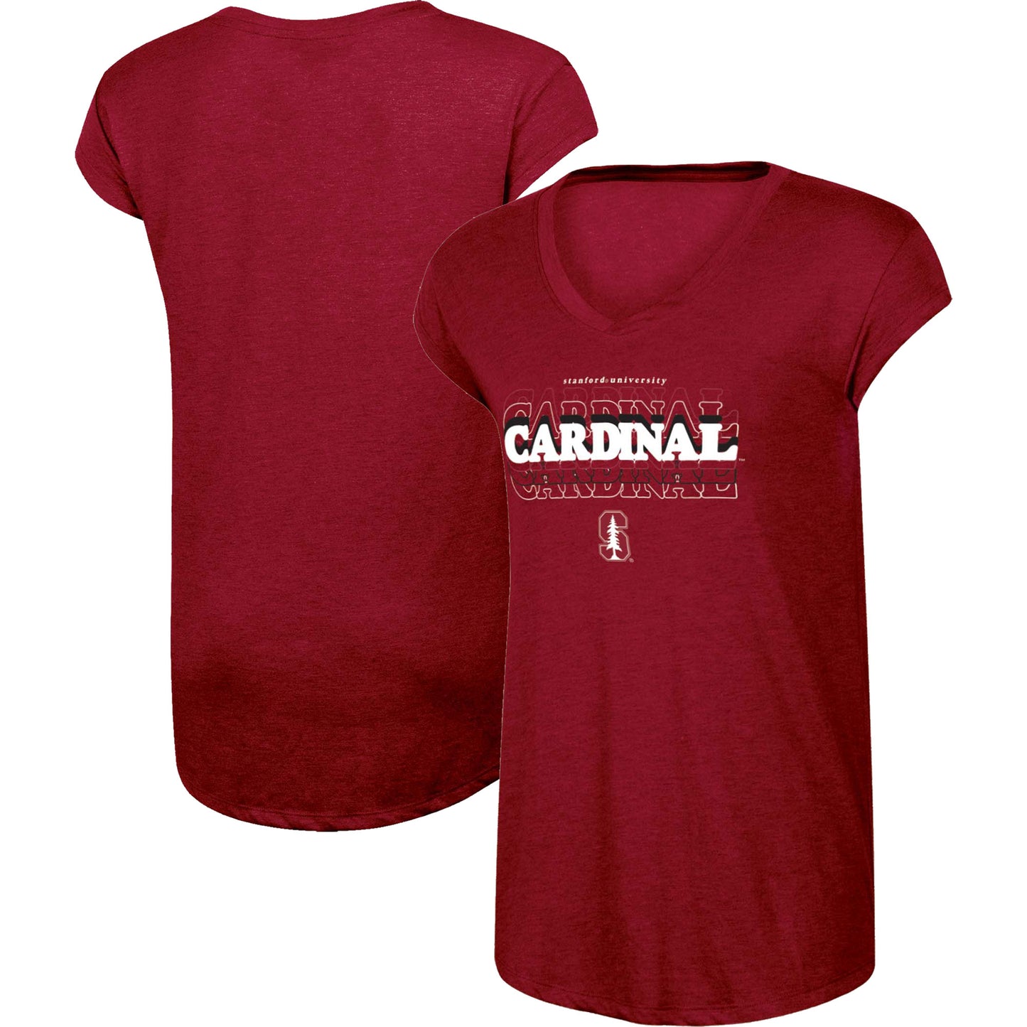 Women's Russell Heathered Cardinal Stanford Cardinal Wordmark V-Neck T-Shirt