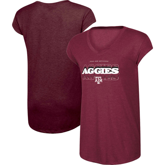 Women's Russell Heather Maroon Texas A&M Aggies Wordmark V-Neck T-Shirt