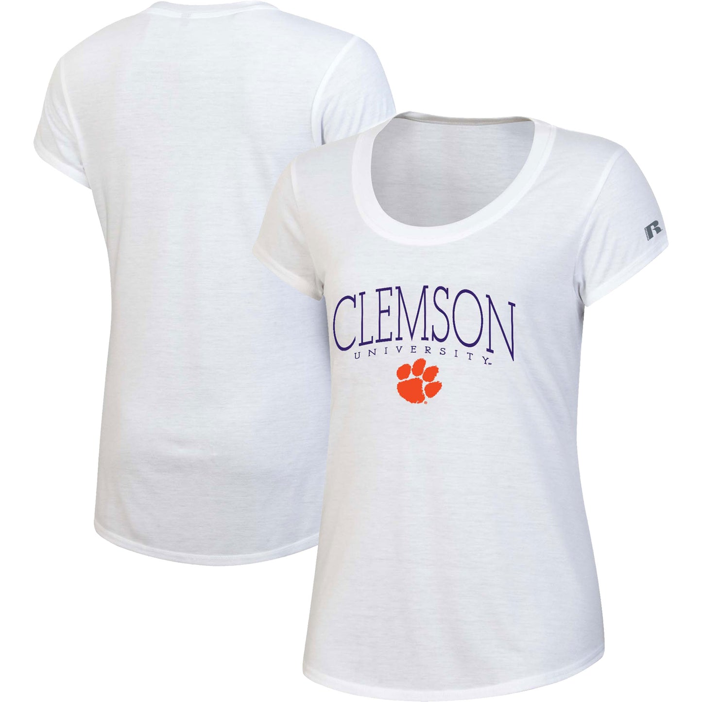 Women's Russell White Clemson Tigers Wordmark Scoop Neck T-Shirt