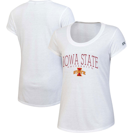 Women's Russell White Iowa State Cyclones Wordmark Scoop Neck T-Shirt