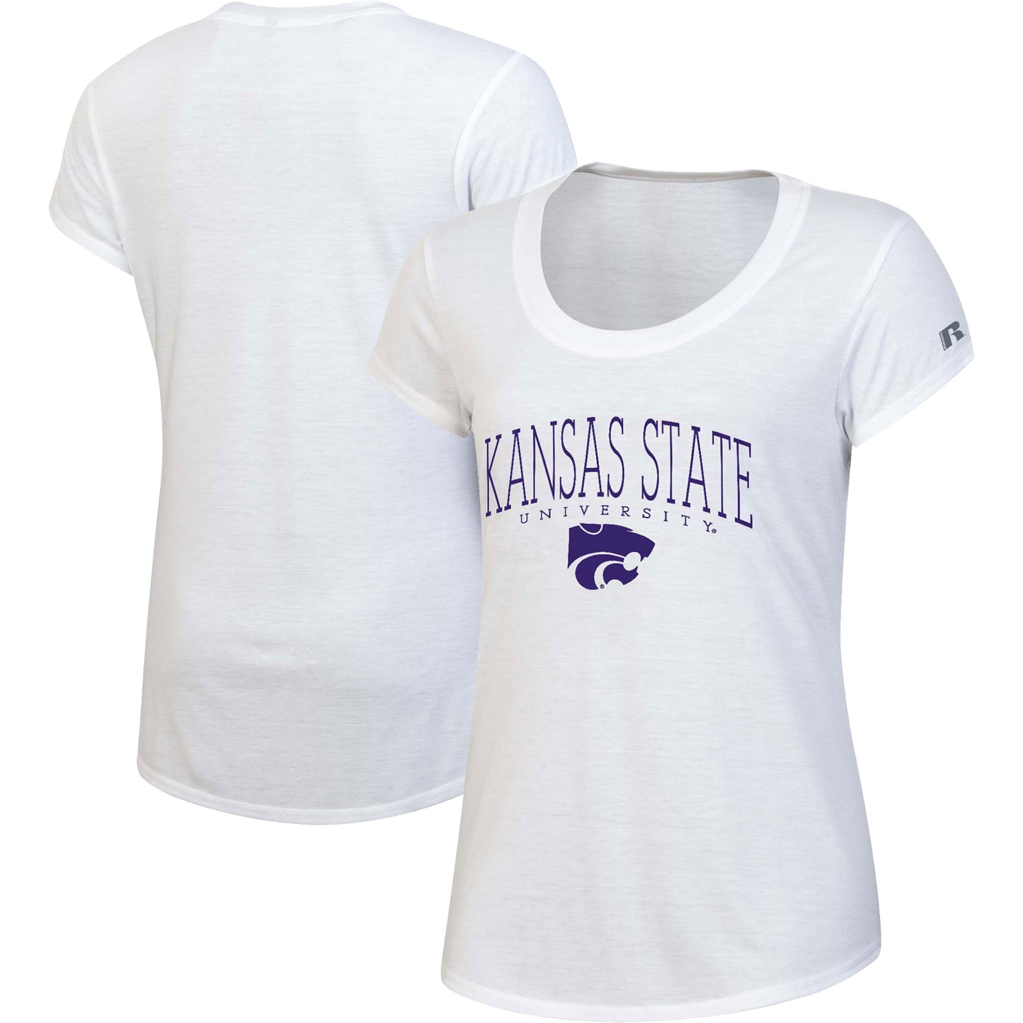 Women's Russell White Kansas State Wildcats Wordmark Scoop Neck T-Shirt