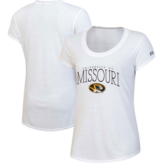 Women's Russell White Missouri Tigers Wordmark Scoop Neck T-Shirt