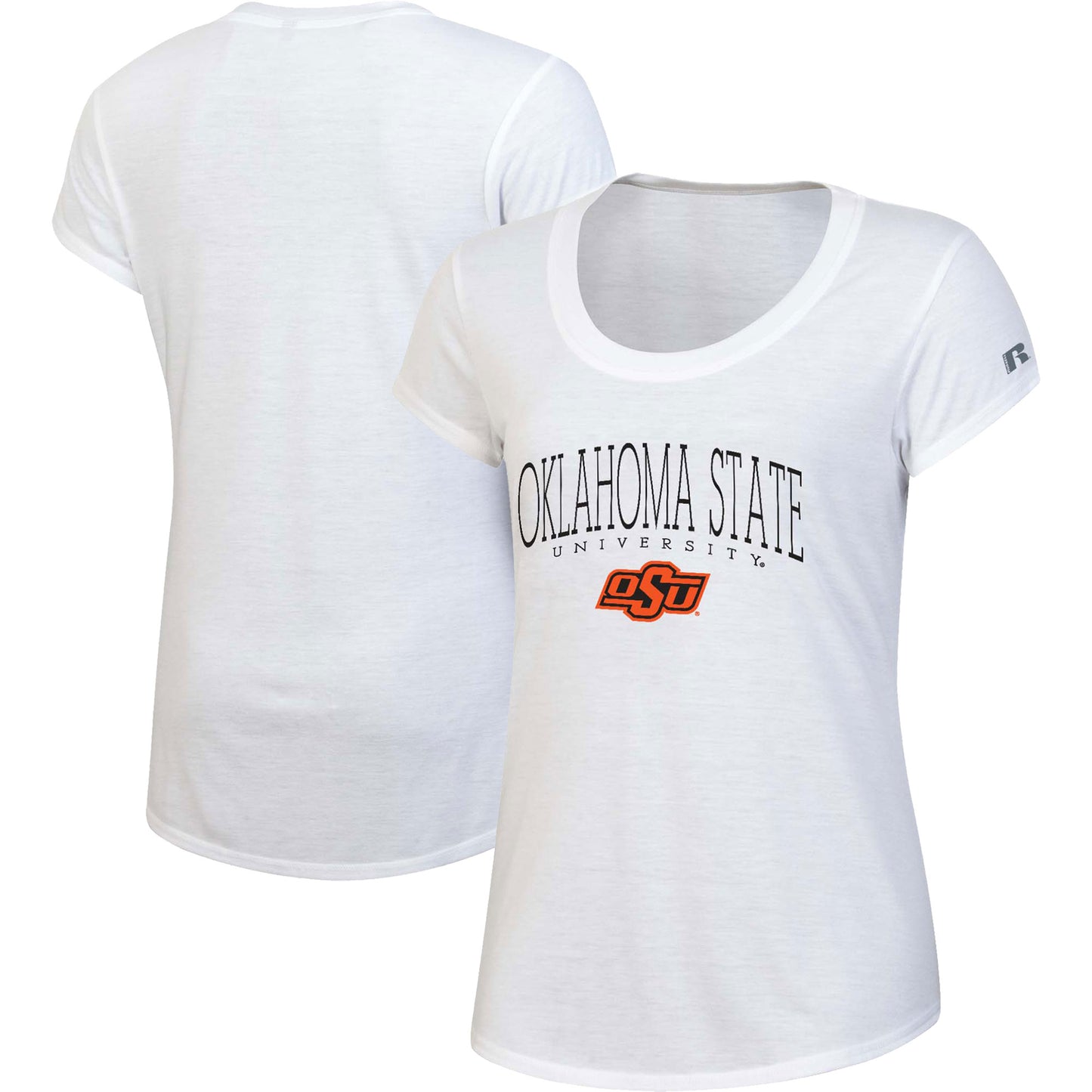 Women's Russell White Oklahoma State Cowboys Wordmark Scoop Neck T-Shirt