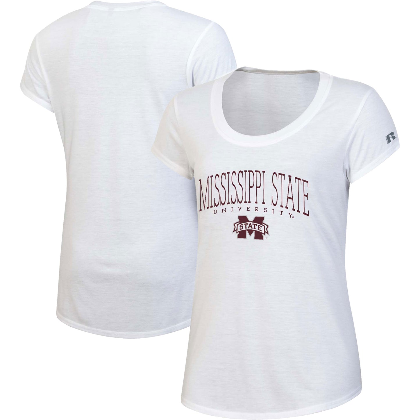 Women's Russell White Mississippi State Bulldogs Wordmark Scoop Neck T-Shirt