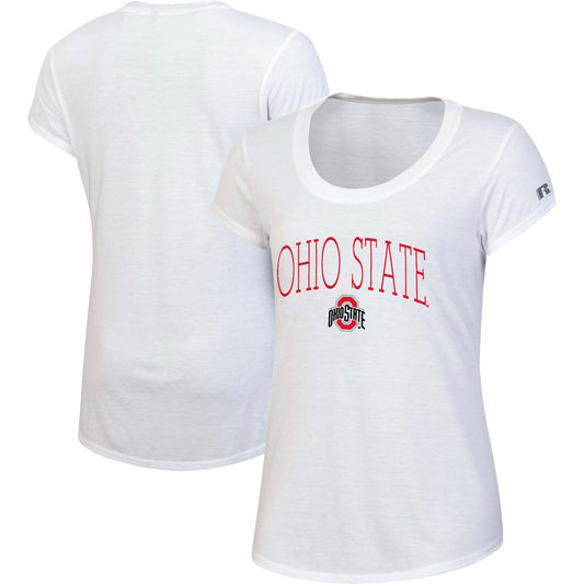 Women's Russell White Ohio State Buckeyes Wordmark Scoop Neck T-Shirt