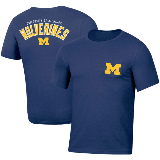 Men's Russell Heather Navy Michigan Wolverines Pocket T-Shirt