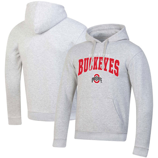Men's Russell Ohio State Buckeyes Heather Gray Team Wordmark Pullover Hoodie