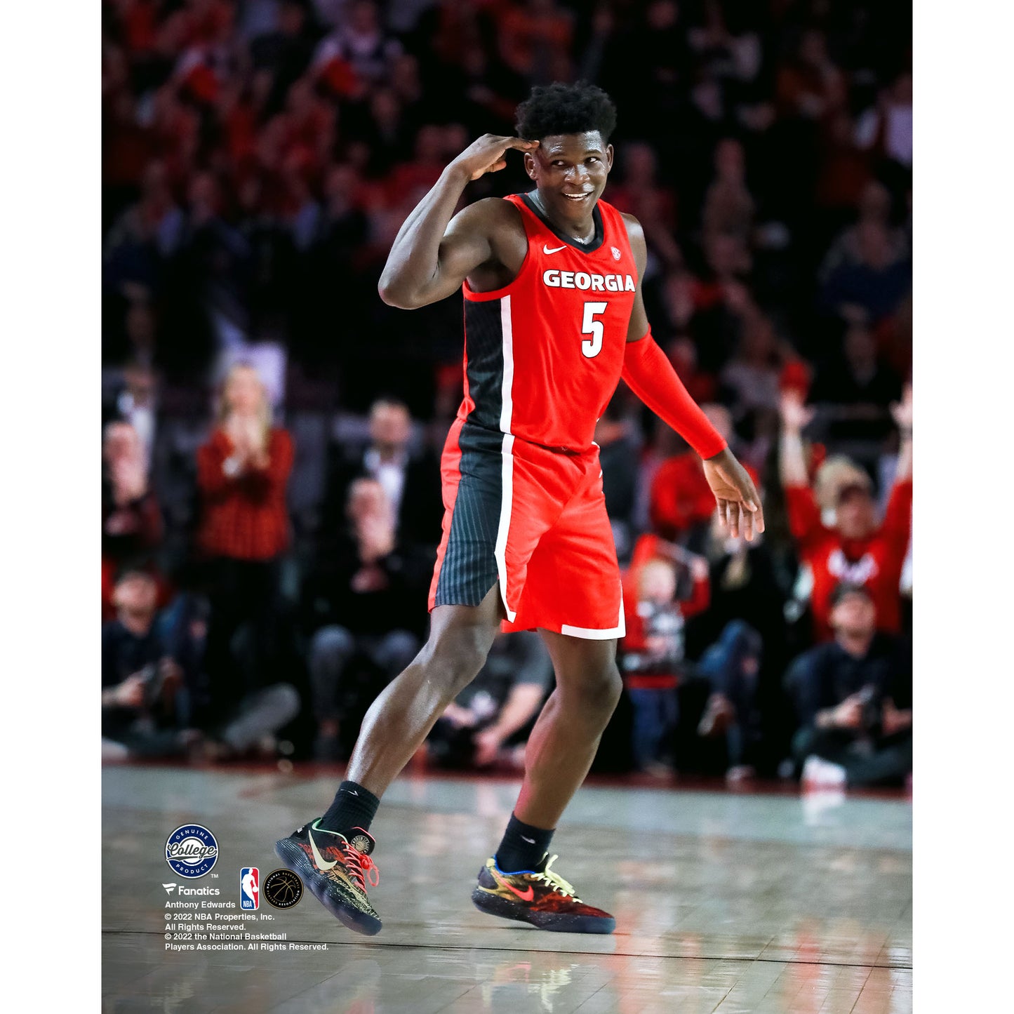 Anthony Edwards Georgia Bulldogs Unsigned Gestures to Crowd in Red Jersey Photograph