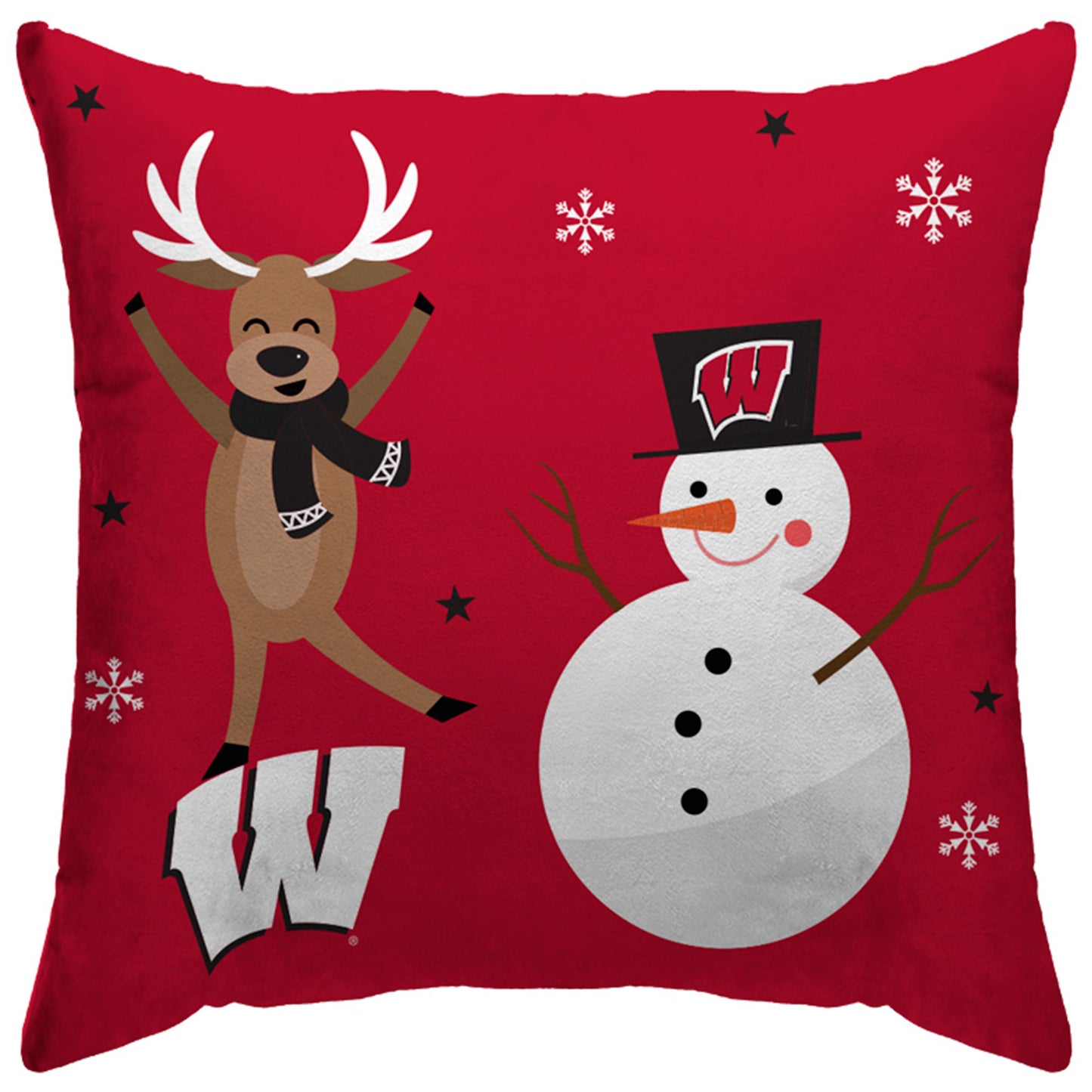 Wisconsin Badgers 18'' x 18'' Holiday Reindeer Décor Pillow
