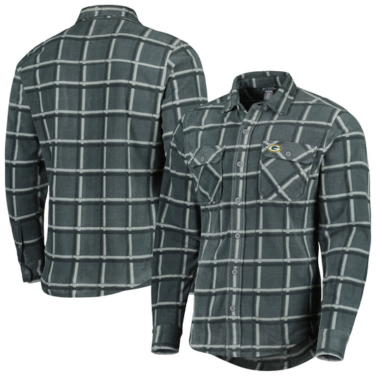 Men's Antigua Gray Green Bay Packers Industry Flannel Button-Up Shirt Jacket