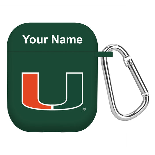 Green Miami Hurricanes Personalized AirPods Case Cover