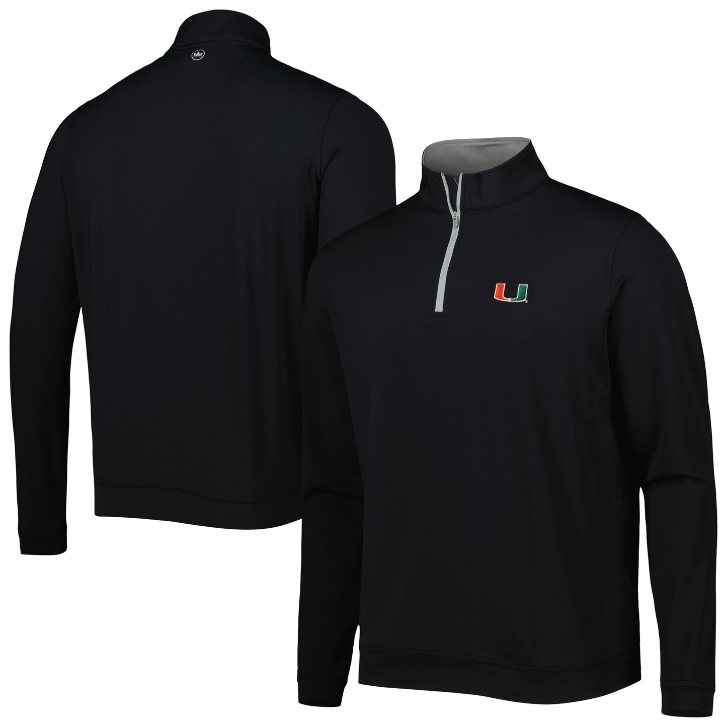 Men's Peter Millar Black Miami Hurricanes Perth Performance Quarter-Zip Top