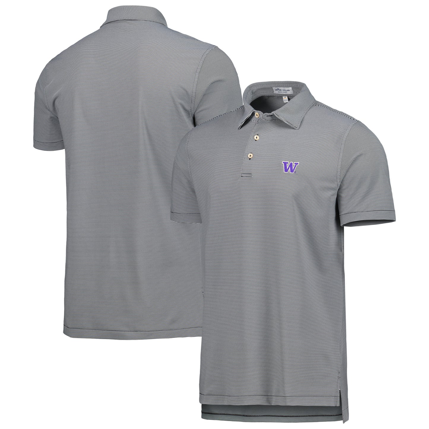 Men's Peter Millar Black/White Washington Huskies Jubilee Striped Performance Jersey Polo