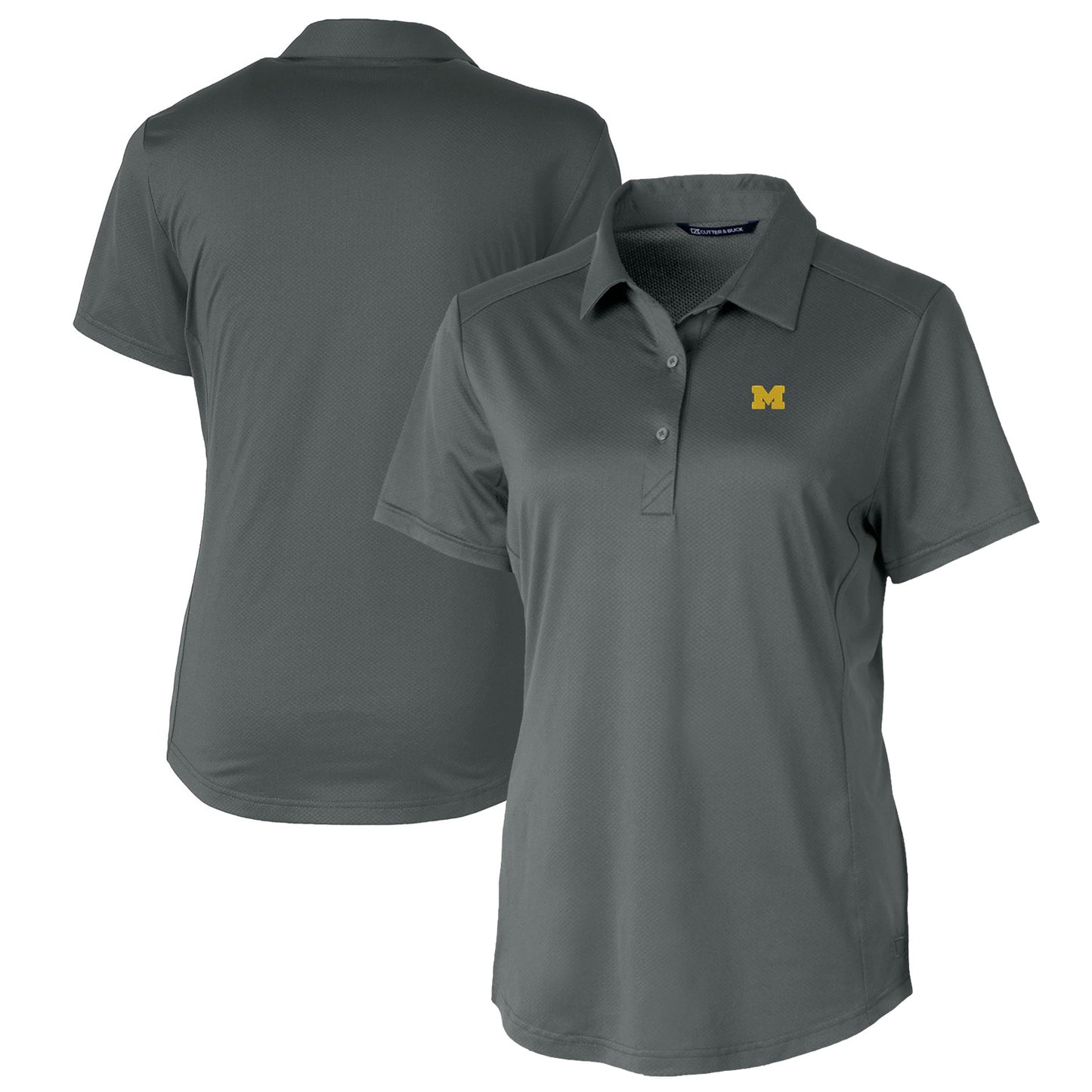Women's Cutter & Buck Gray Michigan Wolverines Prospect Textured Stretch Polo