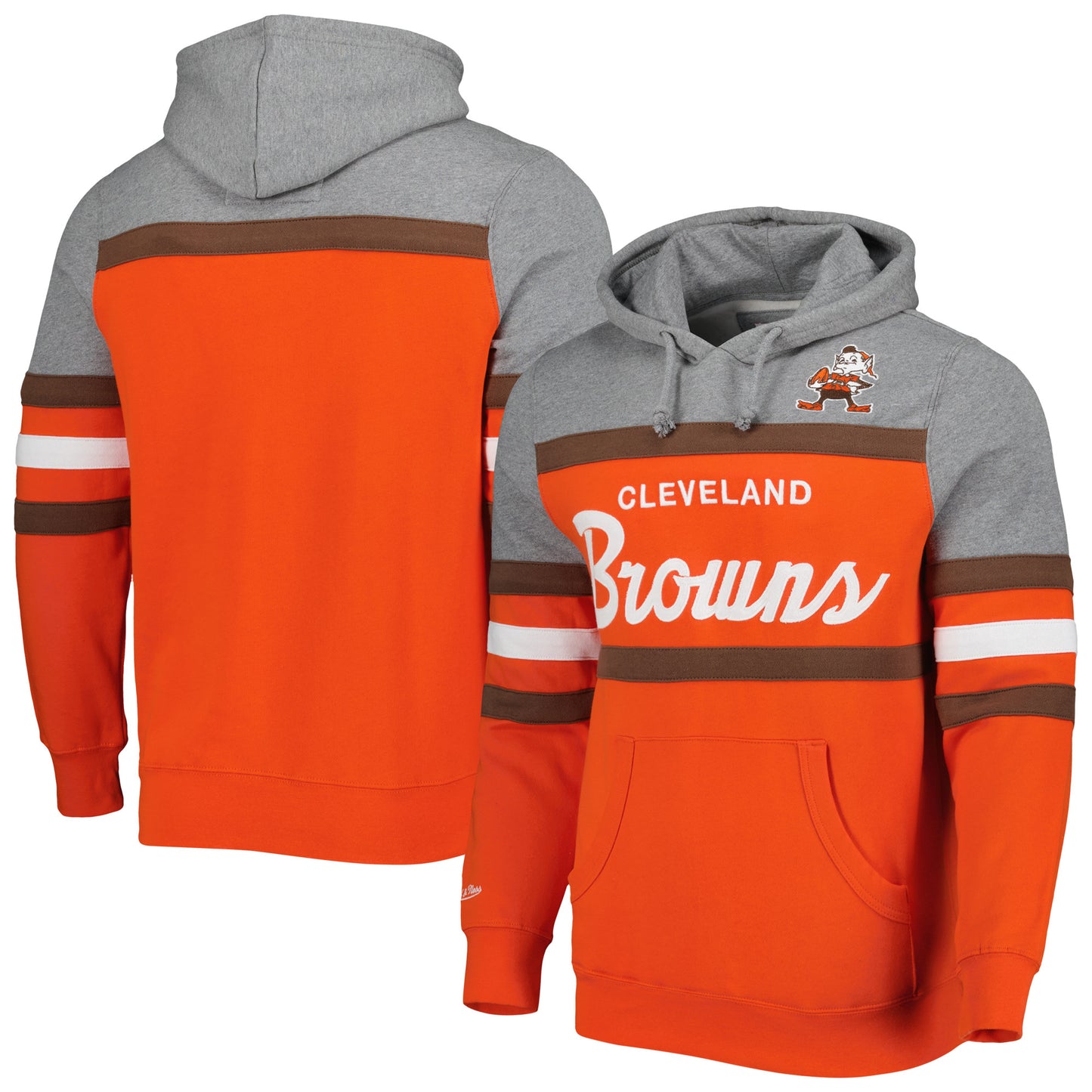 Men's Mitchell & Ness Orange/Heathered Gray Cleveland Browns Head Coach Pullover Hoodie