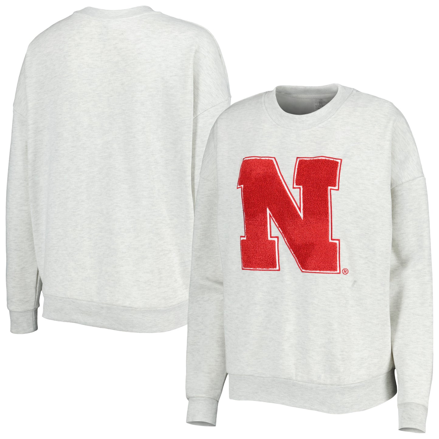 Women's Gameday Couture Heather Ash Nebraska Huskers Chenille Patch Fleece Sweatshirt