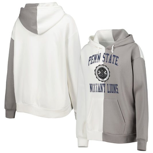 Women's Gameday Couture Gray/White Penn State Nittany Lions Split Pullover Hoodie