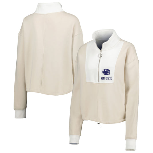 Women's Gameday Couture Tan/White Penn State Nittany Lions Color-Block Quarter-Zip Jacket