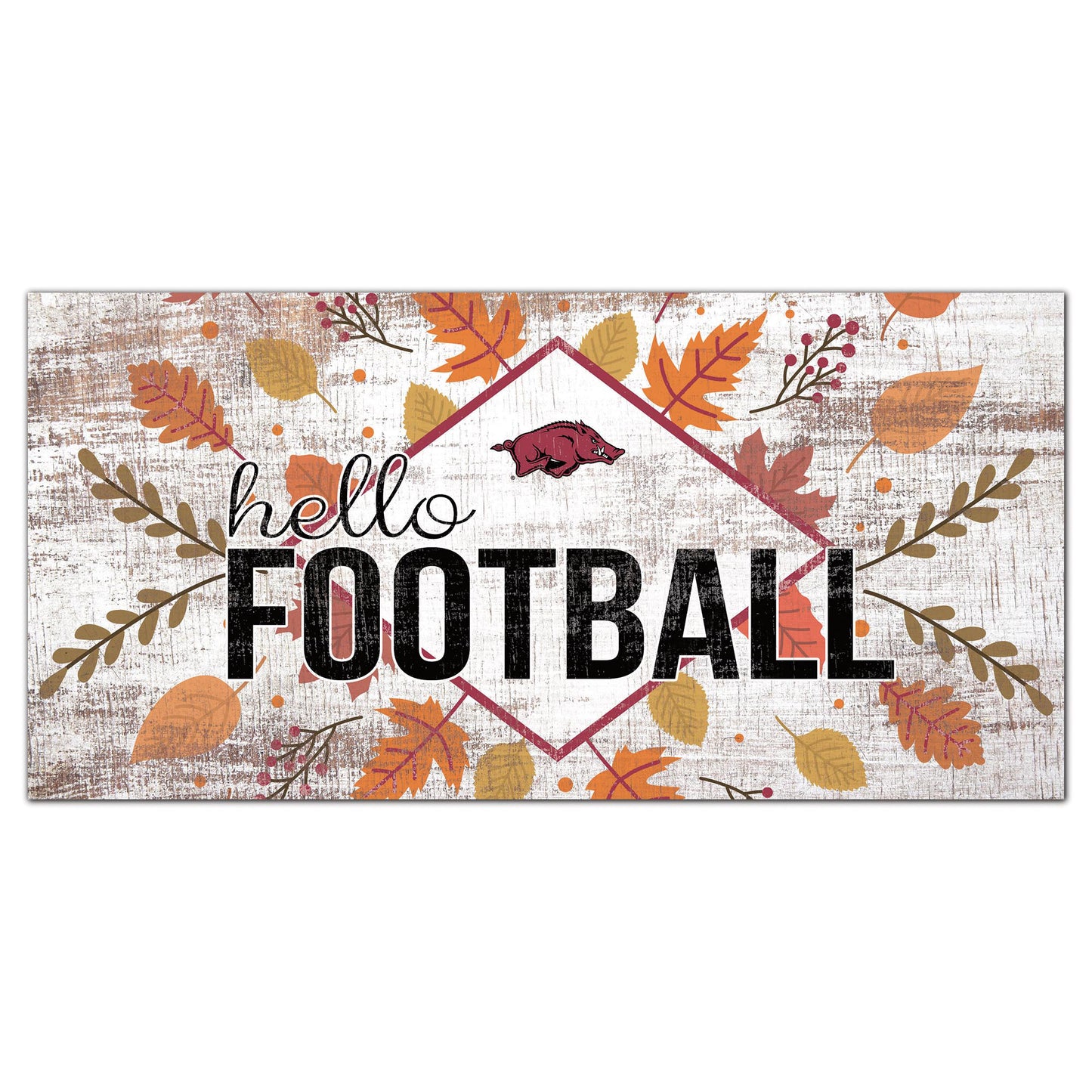 White Arkansas Razorbacks 6'' x 12'' Hello Football Wall Art