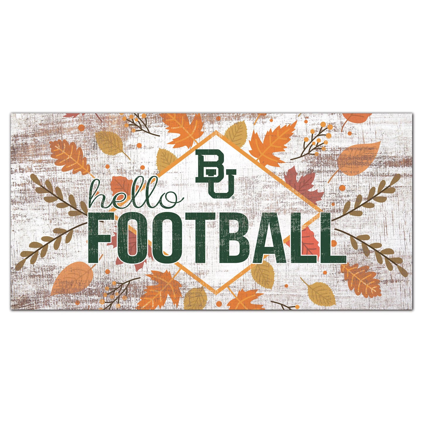 White Baylor Bears 6'' x 12'' Hello Football Wall Art