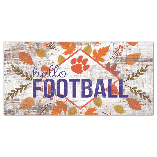 White Clemson Tigers 6'' x 12'' Hello Football Wall Art