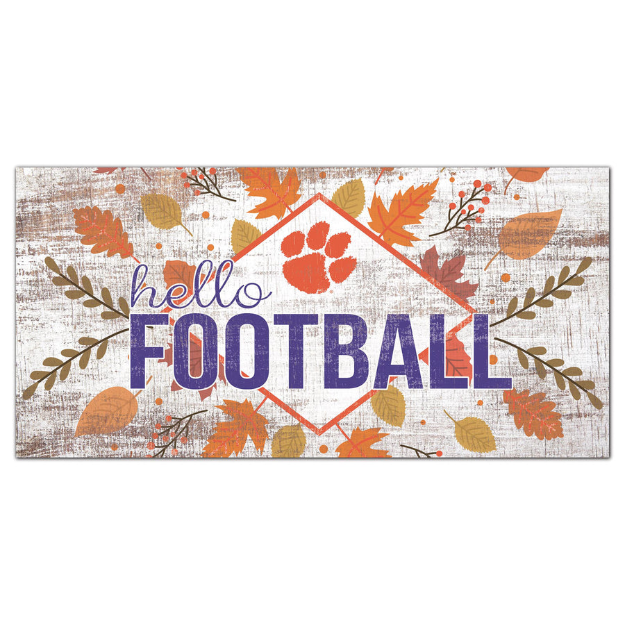 White Clemson Tigers 6'' x 12'' Hello Football Wall Art
