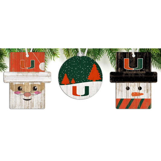 Miami Hurricanes 3-Pack Ornament Set