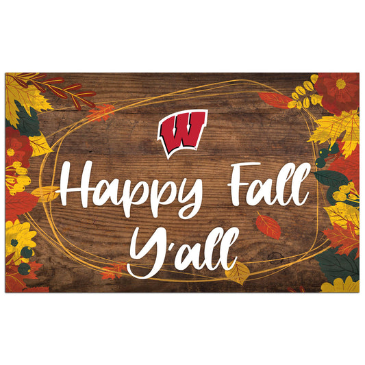 Wisconsin Badgers 11'' x 19'' Happy Fall Y'all Sign