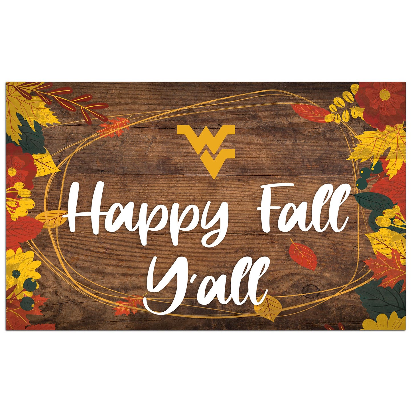 West Virginia Mountaineers 11'' x 19'' Happy Fall Y'all Sign