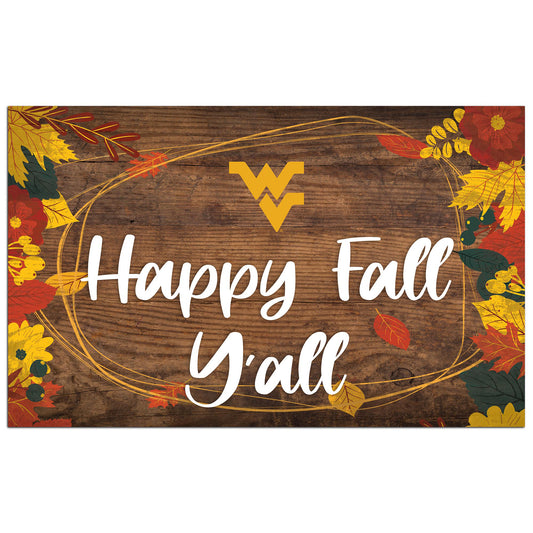 West Virginia Mountaineers 11'' x 19'' Happy Fall Y'all Sign