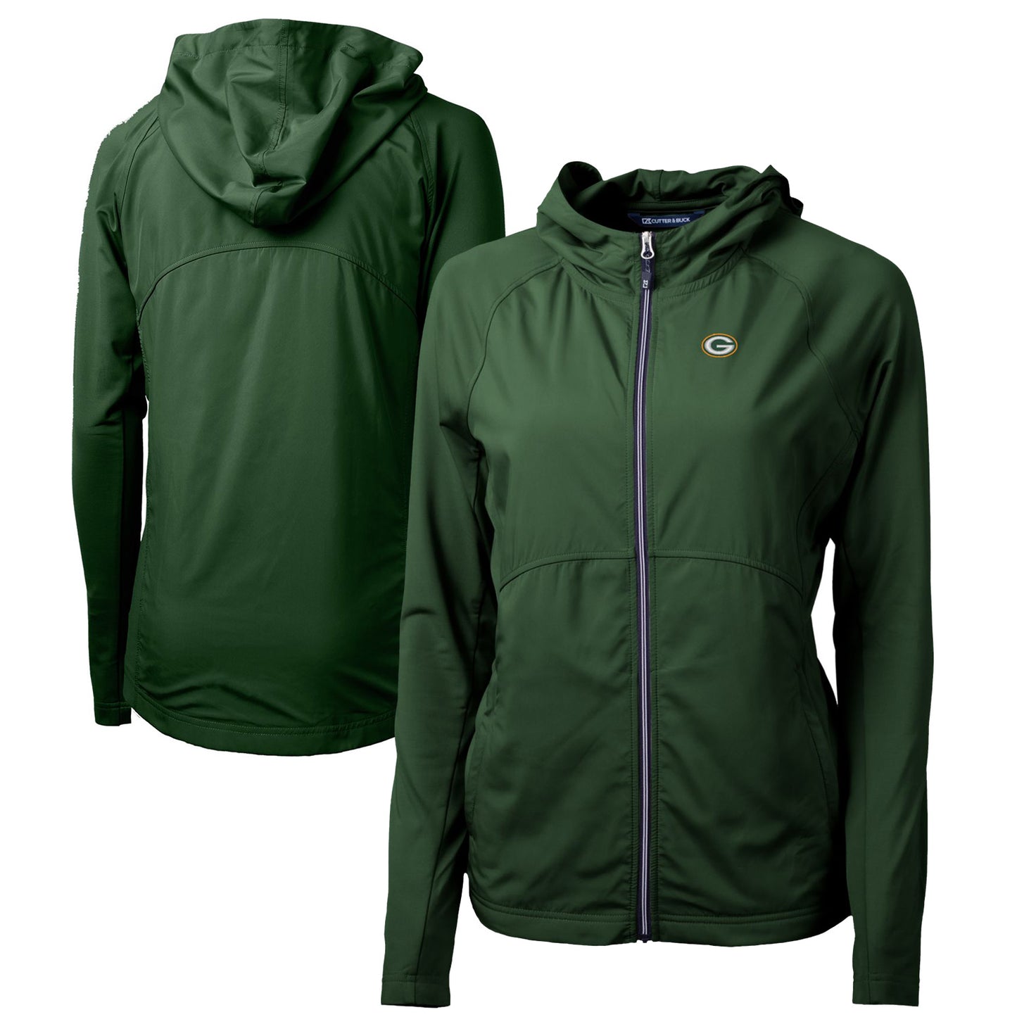 Women's Cutter & Buck Hunter Green Green Bay Packers Adapt Eco Knit Hybrid Recycled Full-Zip Hoodie