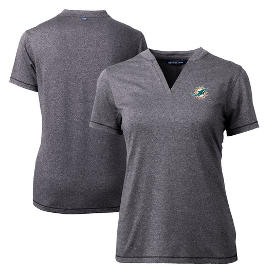 Women's Cutter & Buck Heather Charcoal Miami Dolphins Forge Stretch Blade Polo