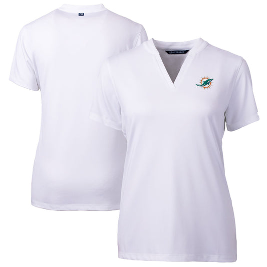 Women's Cutter & Buck White Miami Dolphins Forge Stretch Blade Polo