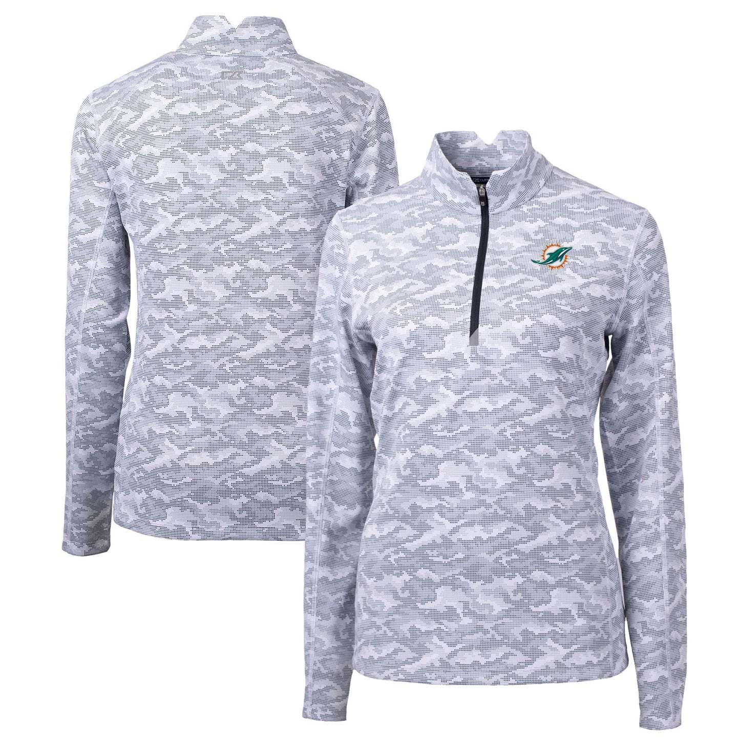 Women's Cutter & Buck Charcoal Miami Dolphins Traverse Camo Print Stretch Quarter-Zip Pullover Top