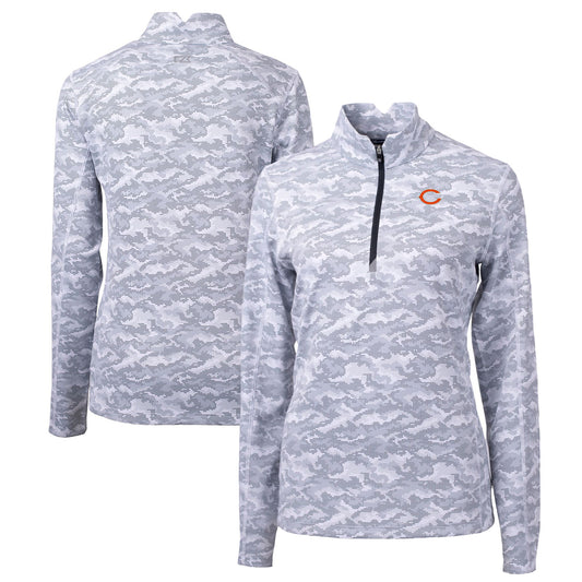 Women's Cutter & Buck Charcoal Chicago Bears Traverse Camo Print Stretch Quarter-Zip Pullover Top
