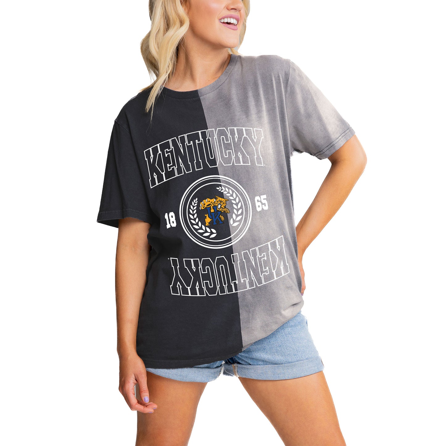 Women's Gameday Couture Black Kentucky Wildcats Center Bleach Dyed T-Shirt