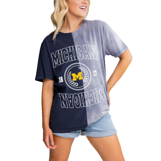 Women's Gameday Couture Navy Michigan Wolverines Center Bleach Dyed T-Shirt