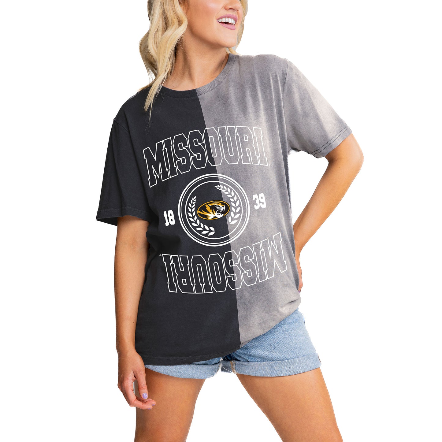 Women's Gameday Couture Black Missouri Tigers Center Bleach Dyed T-Shirt