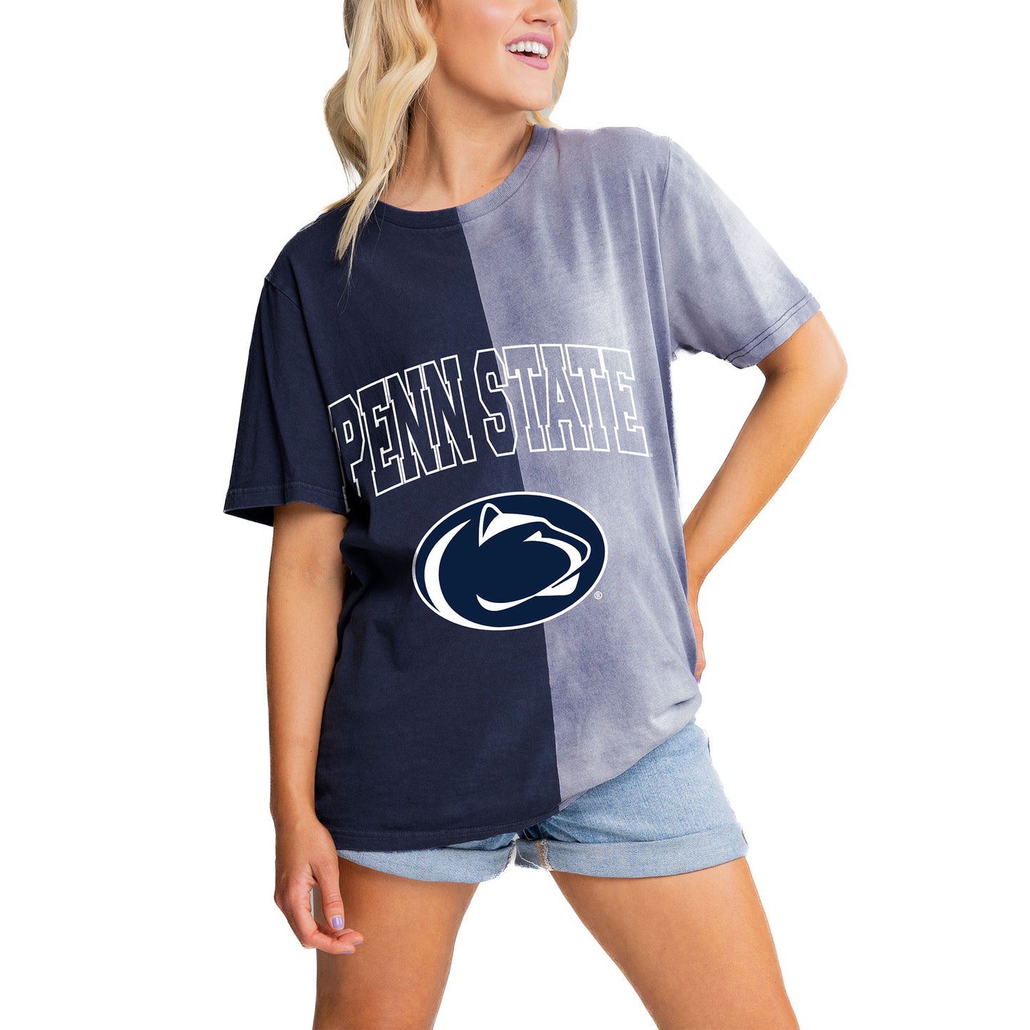 Women's Gameday Couture Navy Penn State Nittany Lions Center Bleach Dyed T-Shirt