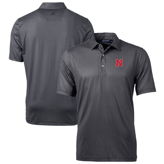 Men's Cutter & Buck Black Nebraska Huskers Big & Tall Pike Banner Print Polo