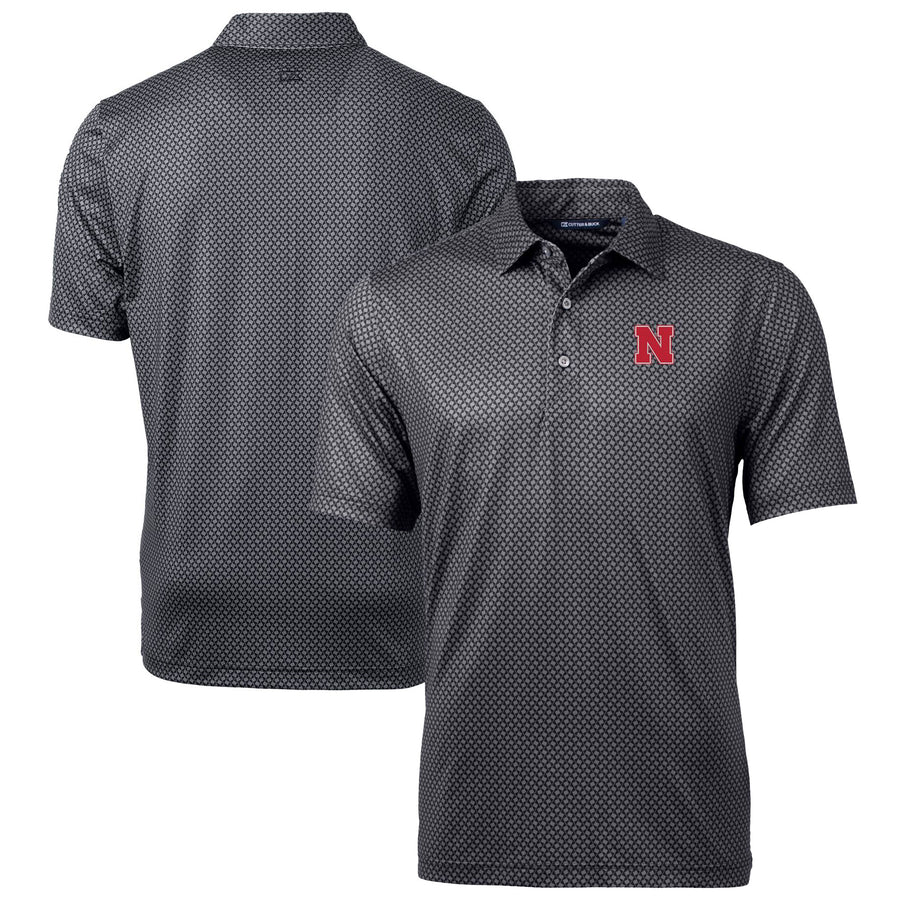 Men's Cutter & Buck Black Nebraska Huskers Big & Tall Pike Banner Print Polo