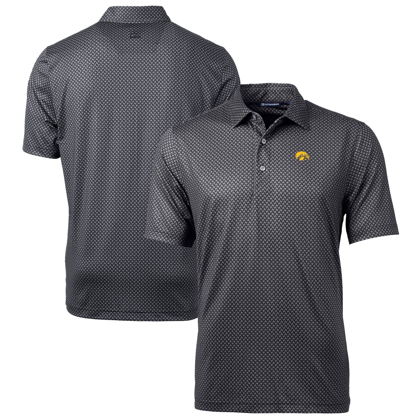 Men's Cutter & Buck Black Iowa Hawkeyes Big & Tall Pike Banner Print Polo