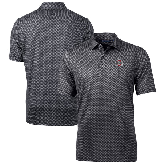 Men's Cutter & Buck Black Ohio State Buckeyes Big & Tall Pike Banner Print Polo