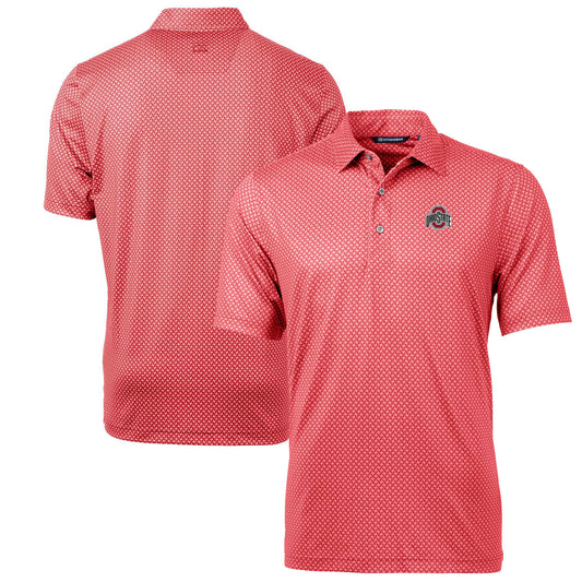 Men's Cutter & Buck Scarlet Ohio State Buckeyes Big & Tall Pike Banner Print Polo