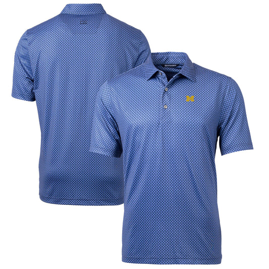 Men's Cutter & Buck Navy Michigan Wolverines Big & Tall Pike Banner Print Polo