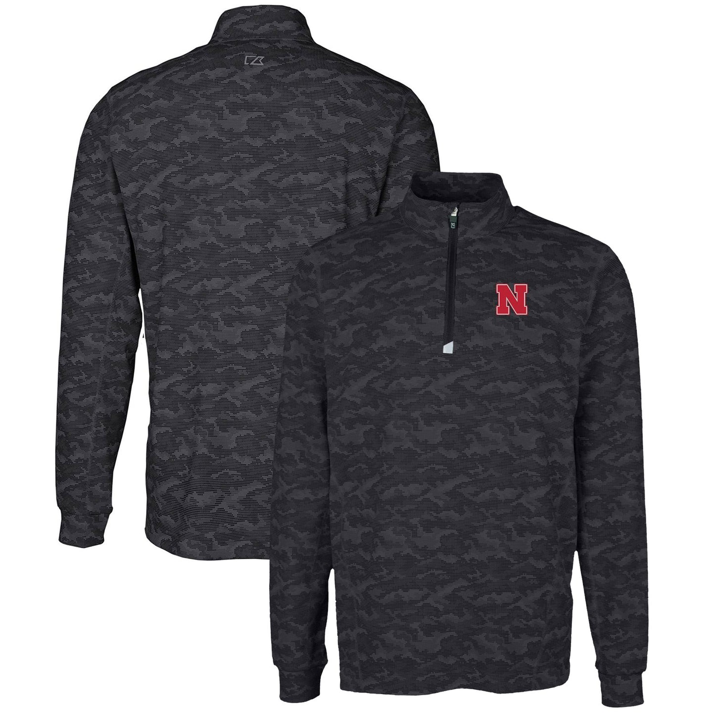 Men's Cutter & Buck Black Nebraska Huskers Big & Tall Traverse Camo Print Stretch Quarter-Zip Pullover Top