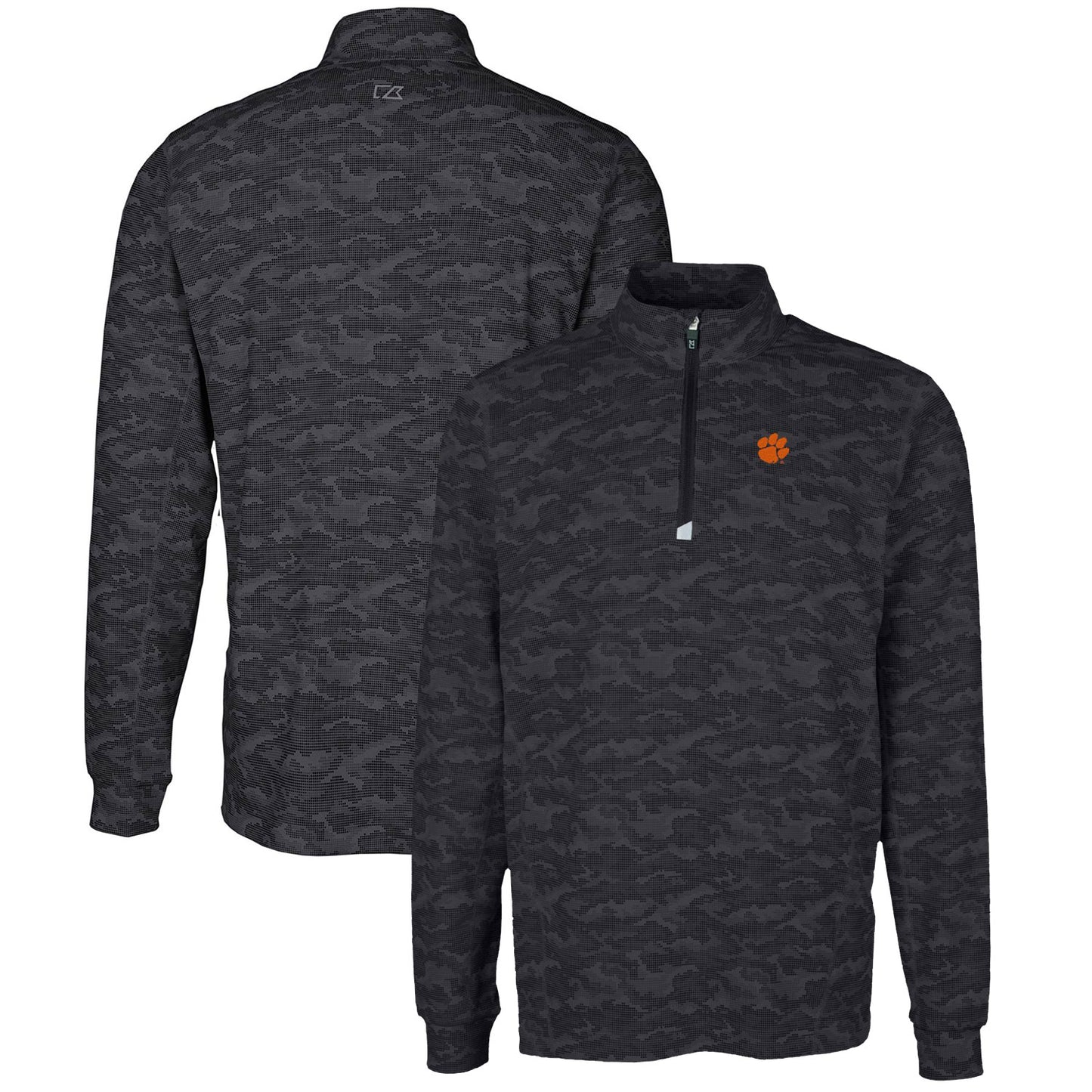 Men's Cutter & Buck Black Clemson Tigers Big & Tall Traverse Camo Print Stretch Quarter-Zip Pullover Top