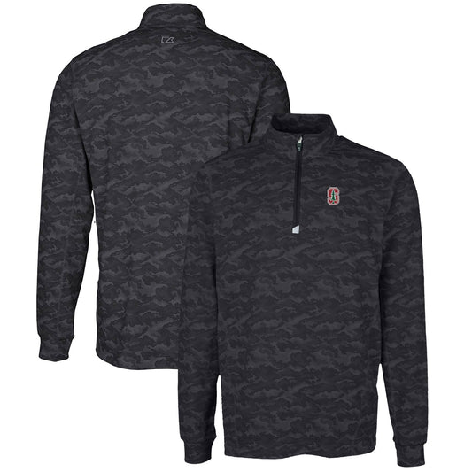 Men's Cutter & Buck Black Stanford Cardinal Big & Tall Traverse Camo Print Stretch Quarter-Zip Pullover Top